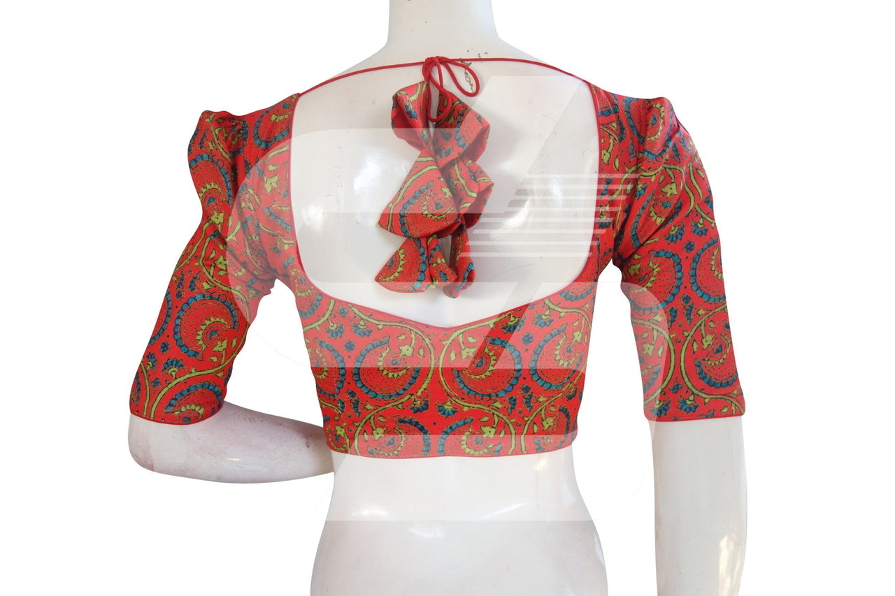 Red Color Cotton Designer Blouse With Retro Puff Sleeves – d3blouses