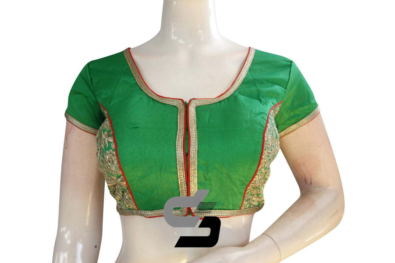 Green Color Raw Silk Embroidery Designer Party Wear Readymade Blouse/ –  d3blouses