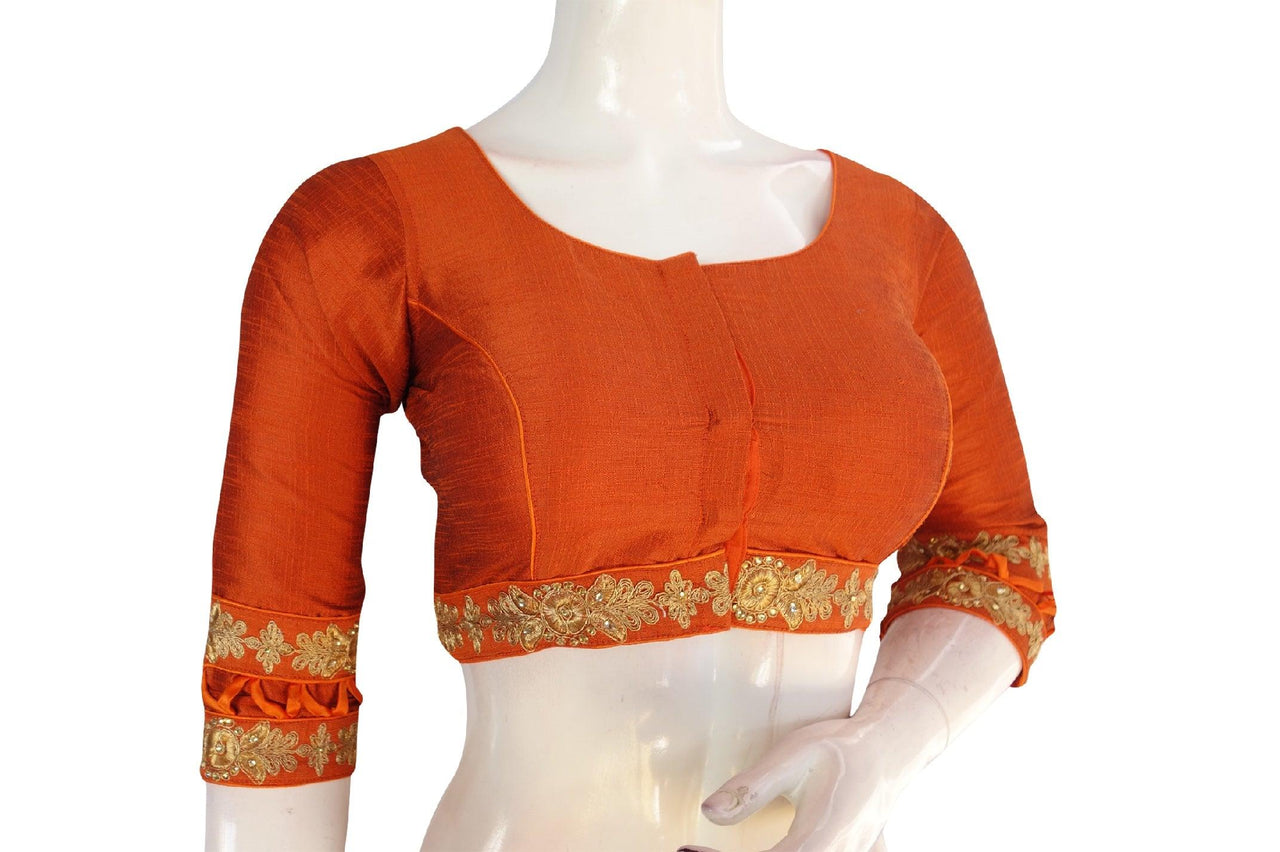 Terracotta Color Semi Silk Designer Readymade Saree Blouse – d3blouses