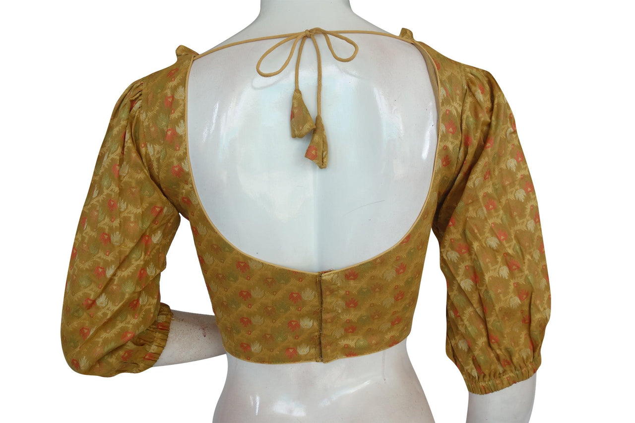 Gold Color Semi Silk Balloon Sleeves Designer Readymade Blouse ...