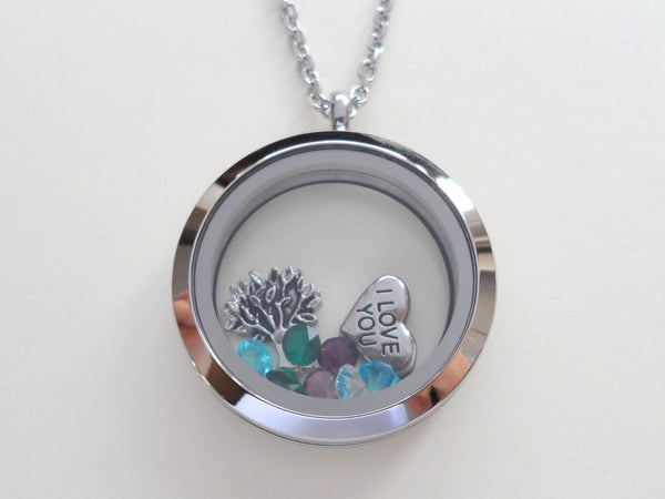 Personalized Circle Memory Locket w/ Charms & Birthstones • by JE ...