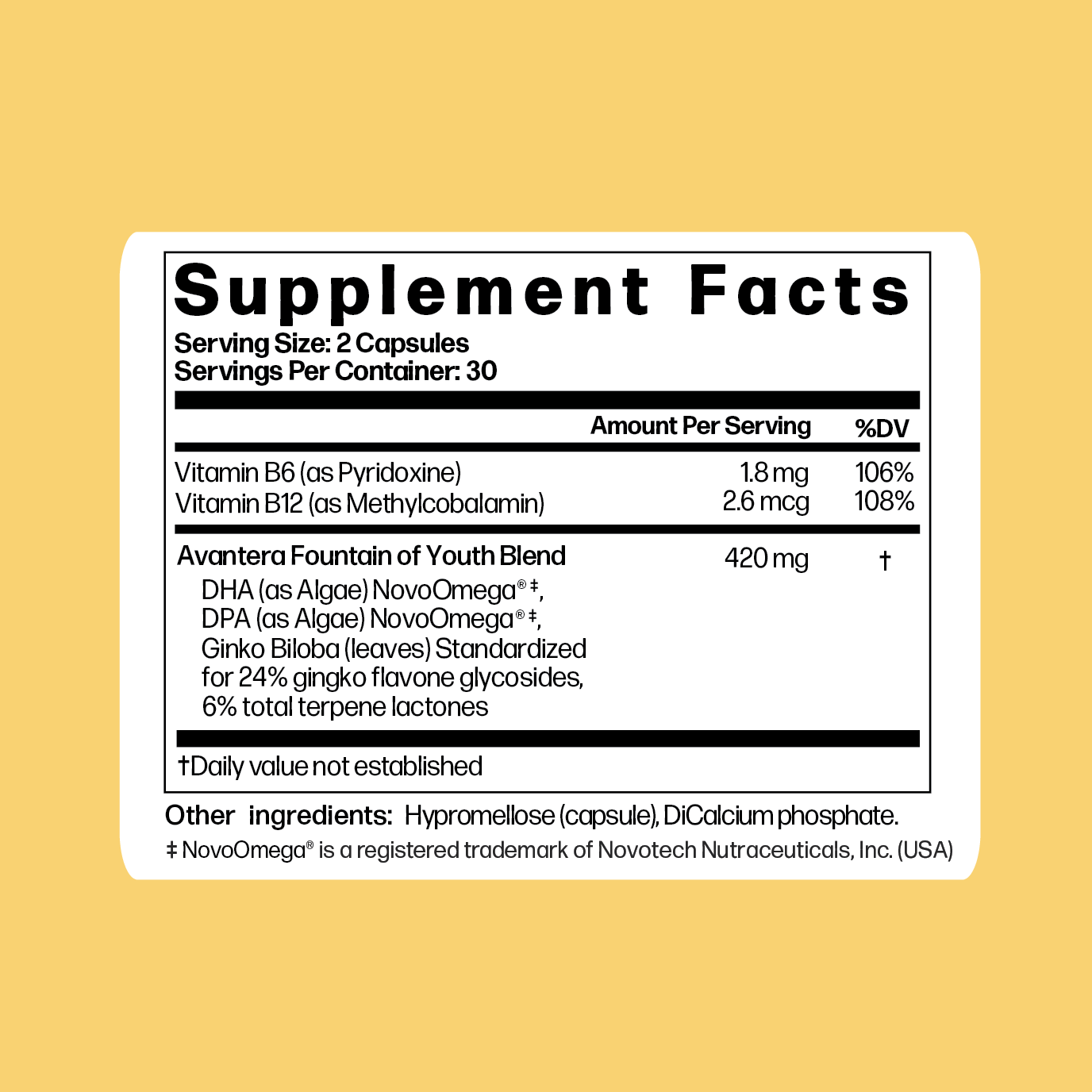 ageless ingredients supplement facts