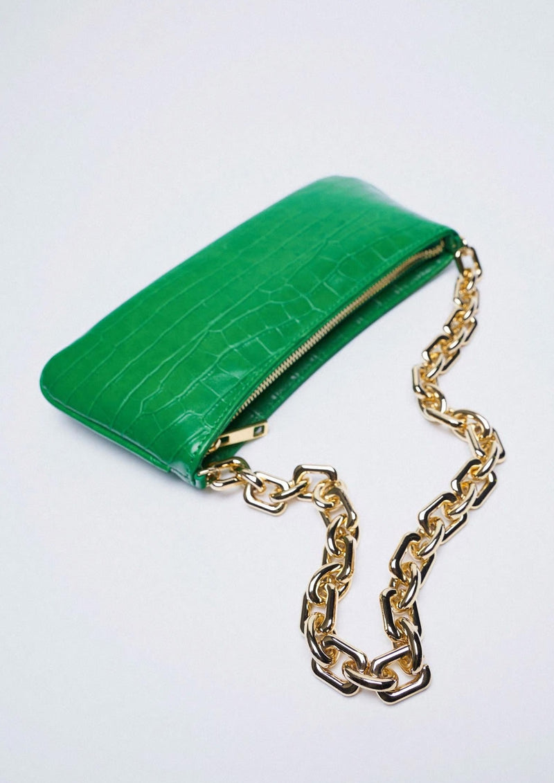 erección Pies suaves punto Cartera verde con cadena dorada – THE WEB