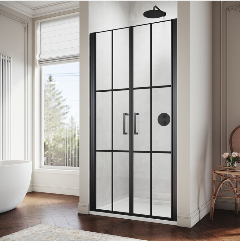SIRHONA Porte de douche battante noire porte de douche rotative 180° verre trempé 5mm anti-calcaire 80 ~100cm x 195cm