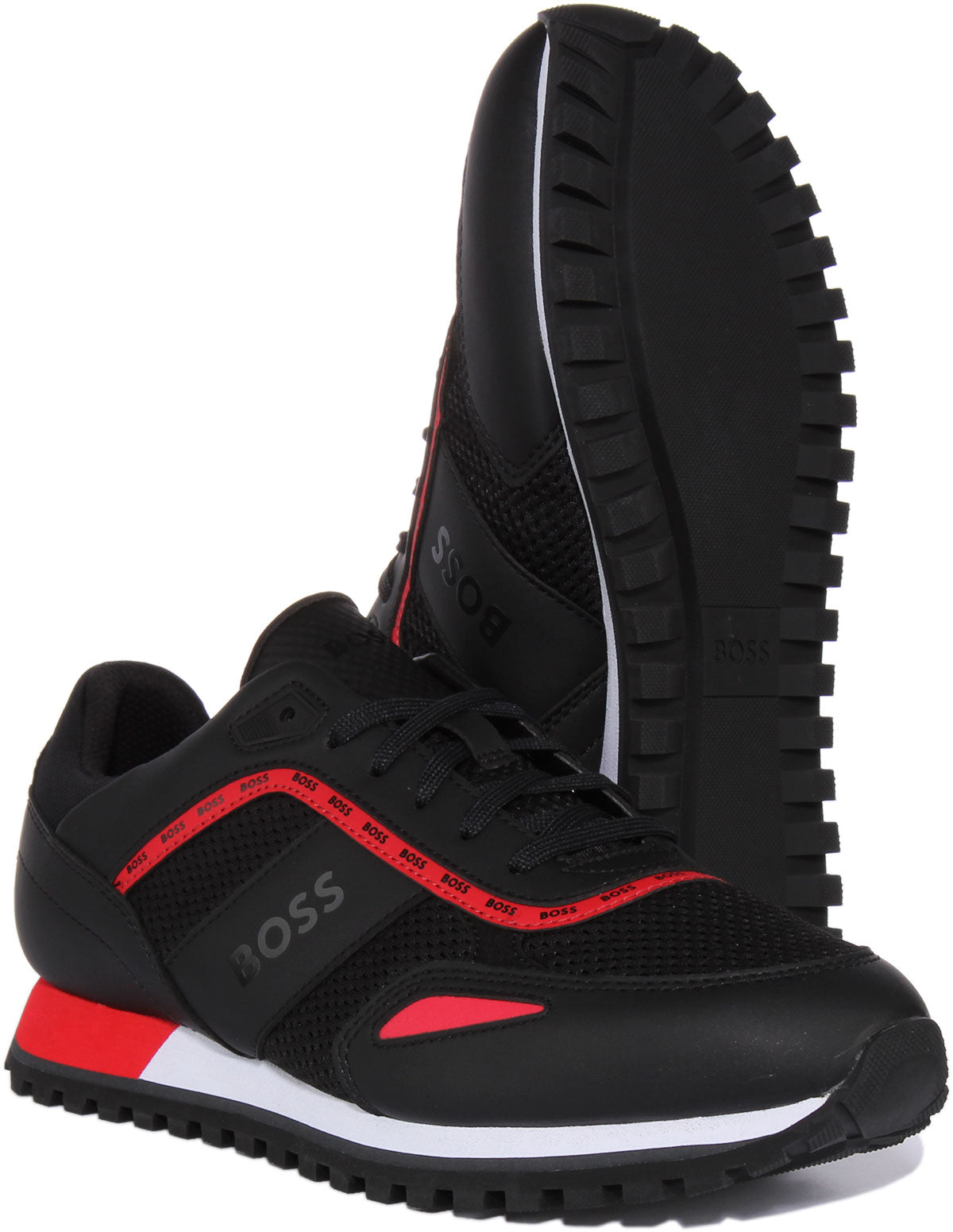 Parkhour L Runn MELG In Black Red For Men | Lace Up Mesh Trainers –