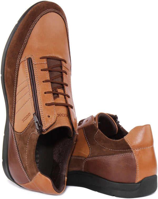 Geox U Adrien In Brown For Men Lace up Side Zip Casual Shoes – 4feetshoes