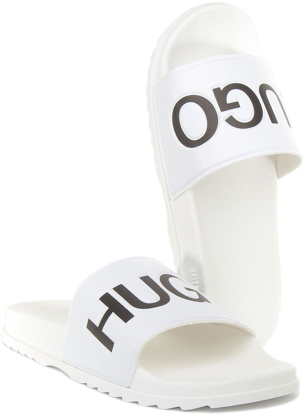 Hugo Match Sliders In White Black For Men 4feetshoes