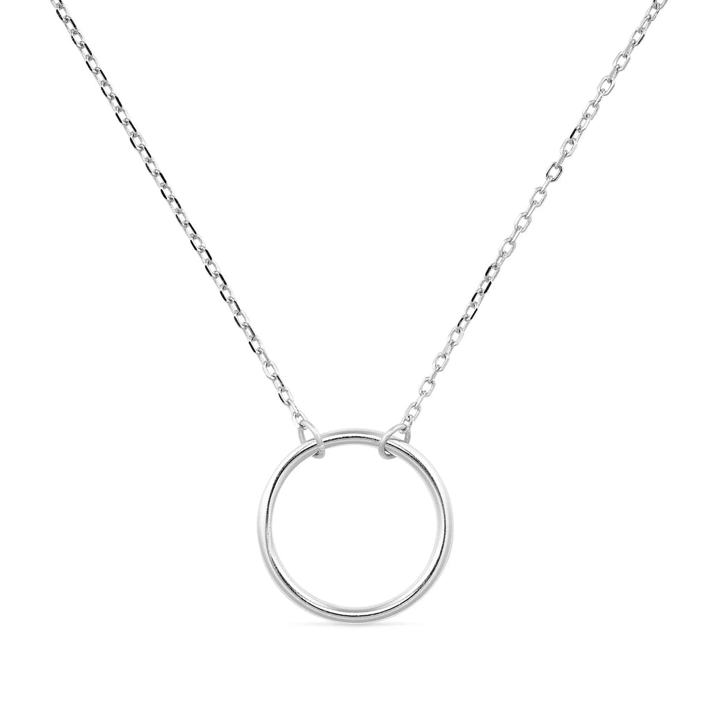 Aqua fine silver enamel open circle karma eternity necklace with