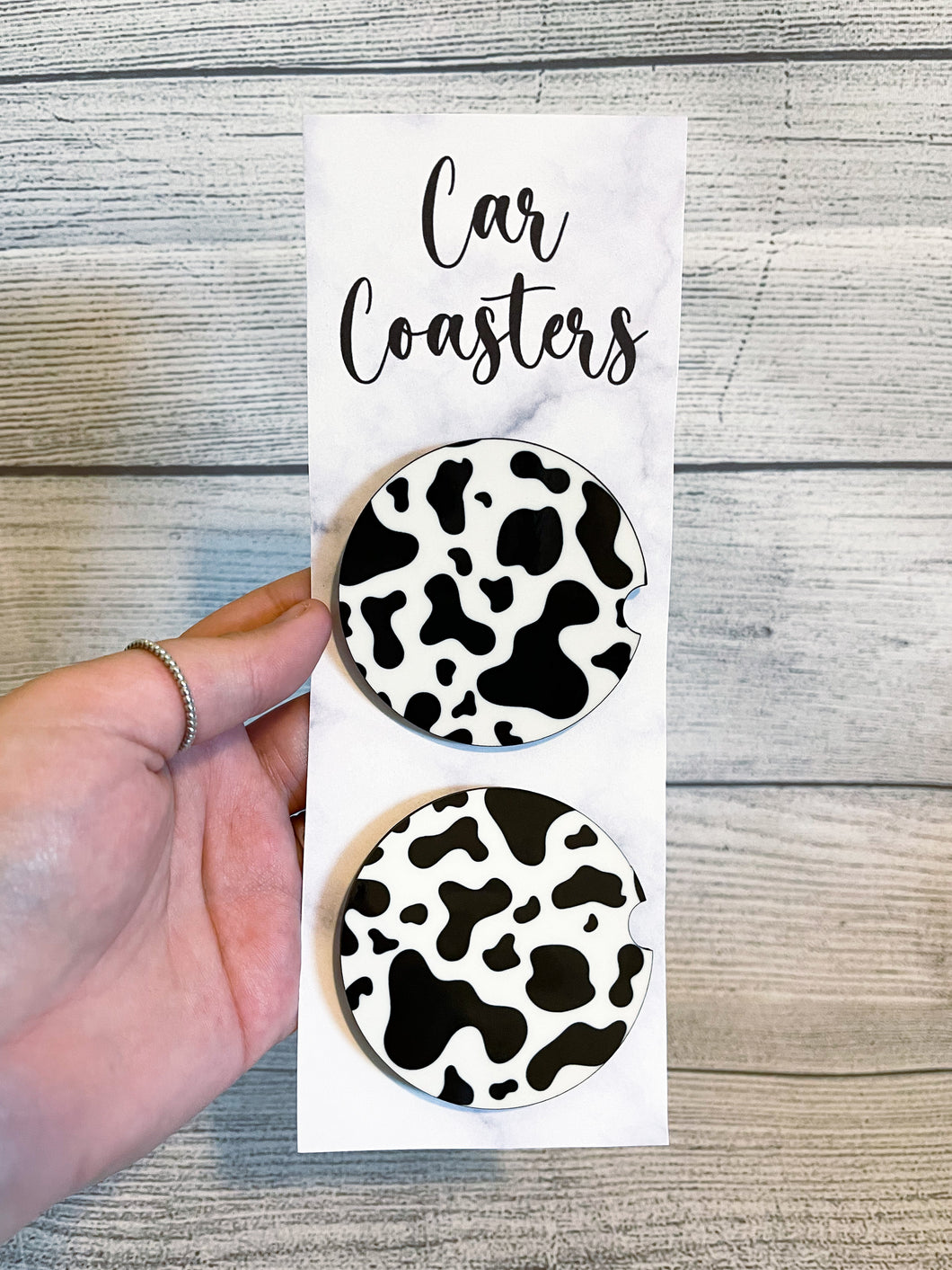 cow print car coasters