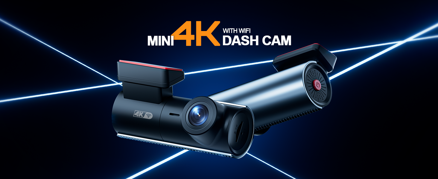 4K Dash Cam for Cars with Front Camera, APP Control, Free 64GB SD Card, 170° Wide-Angle, Voice Broadcast, Night Vision, Loop Recording