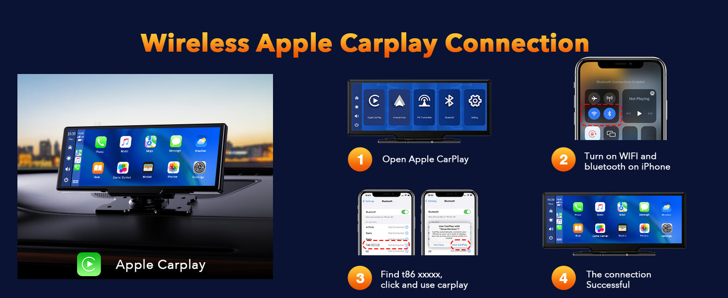 9.26'' Wireless Car Stereo Apple Carplay with 2.5K Dash Cam and 1080P Backup Camera, Portable Touchscreen GPS Navigation for Car, Car Stereo Receiver with Bluetooth, AirPlay