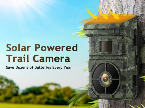 1080P Solar Trail Camera, Game Wildlife Hunting & Trail Cameras with 120° Detection Angle Night Vision Motion Activated