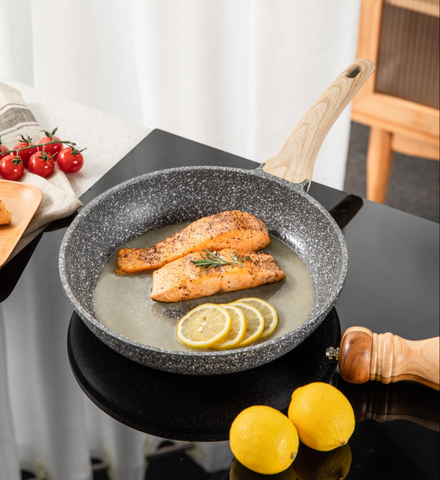 essential woody granite nonstick frying pan_sauteing fish