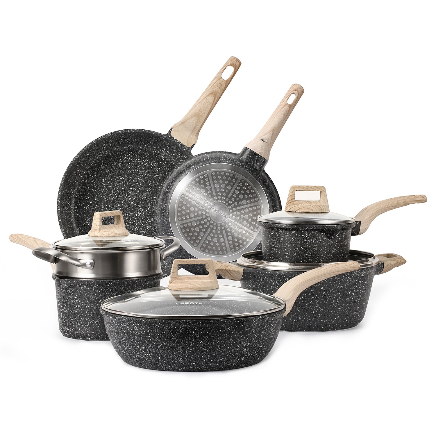 Carote 11 Pcs Pots & Pans White Granite Nonstick Cookware Set Detachable  Handle