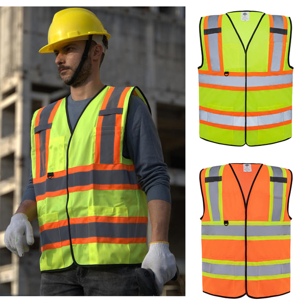 Dazonity High Visibility Safety Vest with Multi Pockets and Zipper