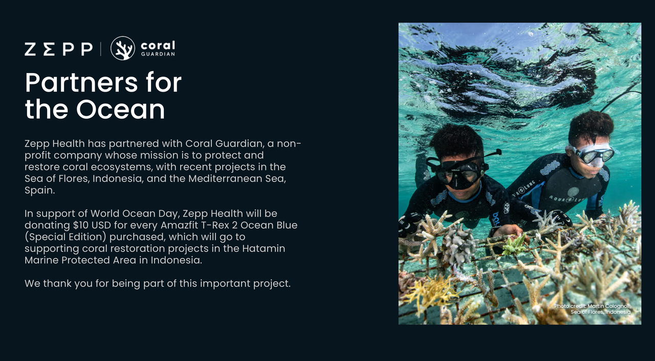 Amazfit T-Rex 2 Ocean Blue coral-friendly special edition released