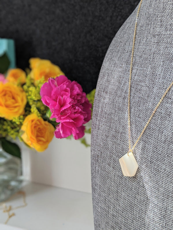 Geometric White Mini Wood and Resin Pendant