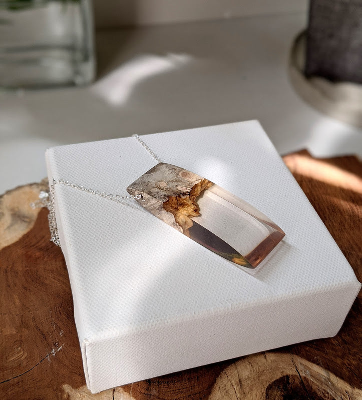 Crystal Clear Wood and Resin Necklace