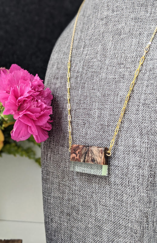 Horizontal Wood and Resin Brass Necklace