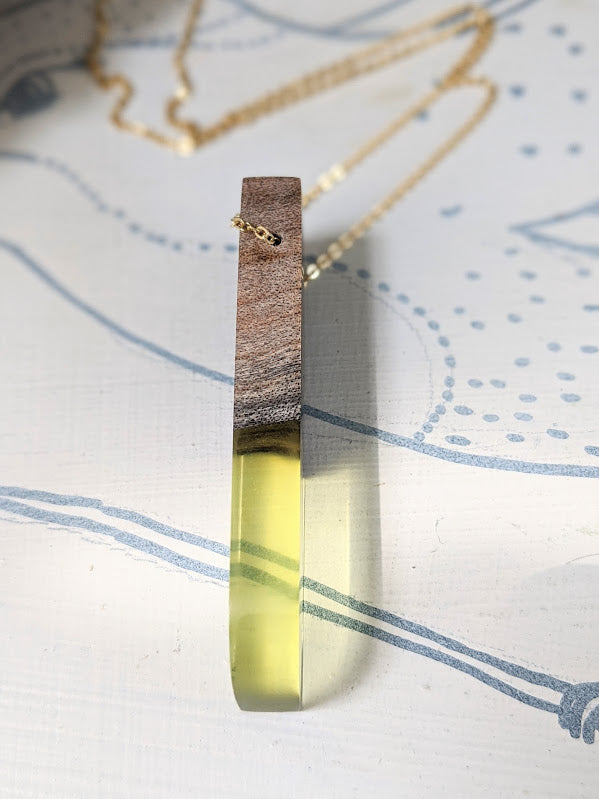 Wood and Spring Green Resin Necklace