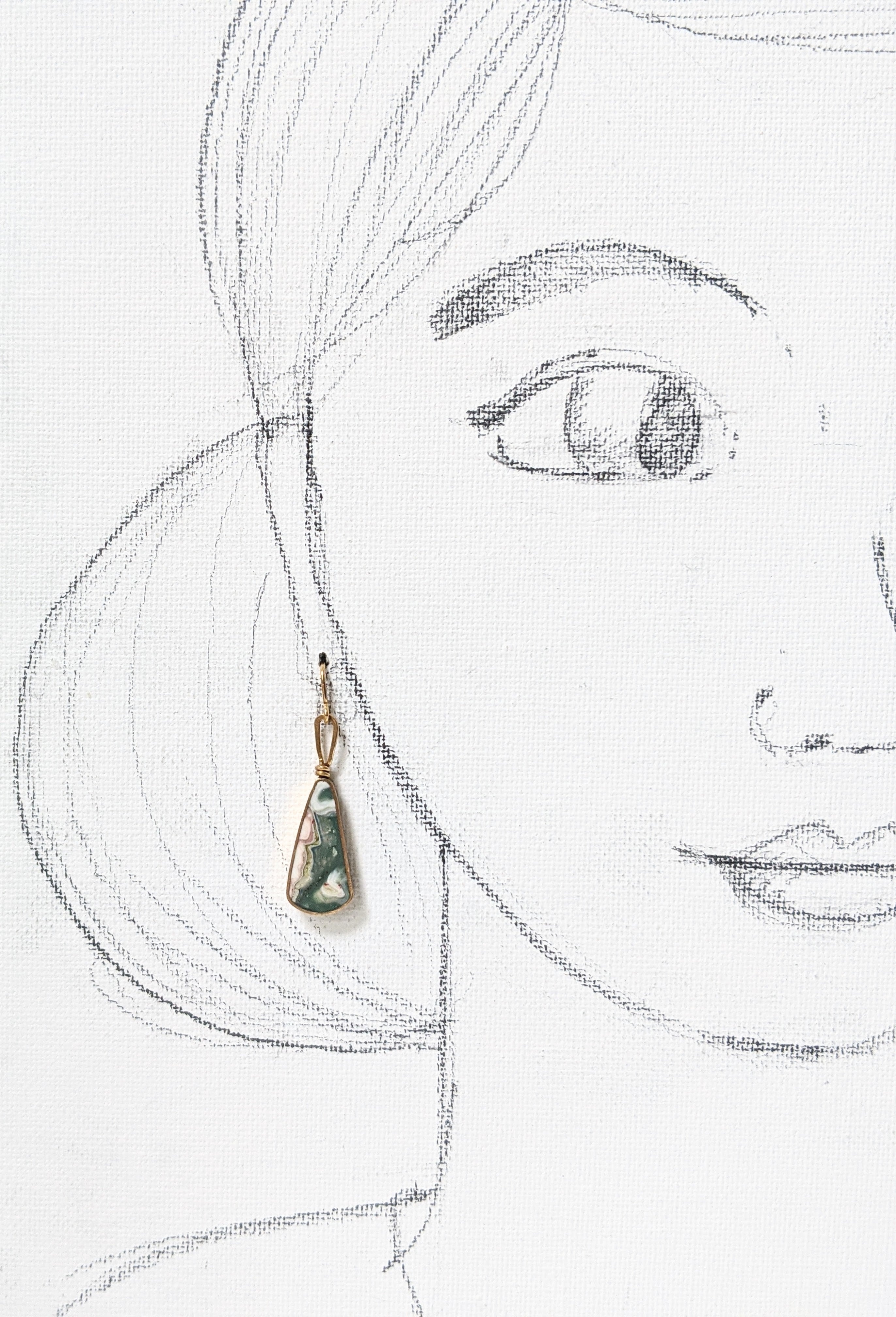 Jade Green/White Eco-resin And Brass Dangle Earrings
