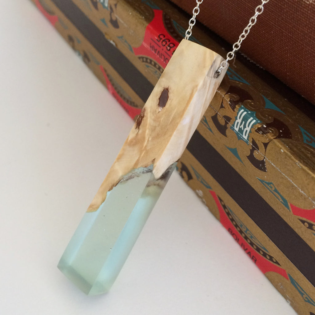 Sea Foam Colored Resin and Wood Necklace Muro Jewelry