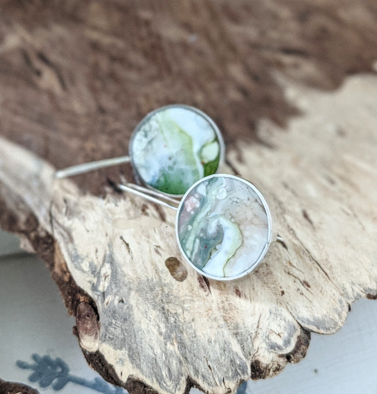 Marbled White Sterling Silver Circle Earrings