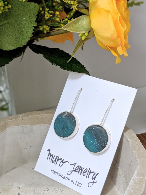 Blue Cosmos Sterling Silver Circle Earrings