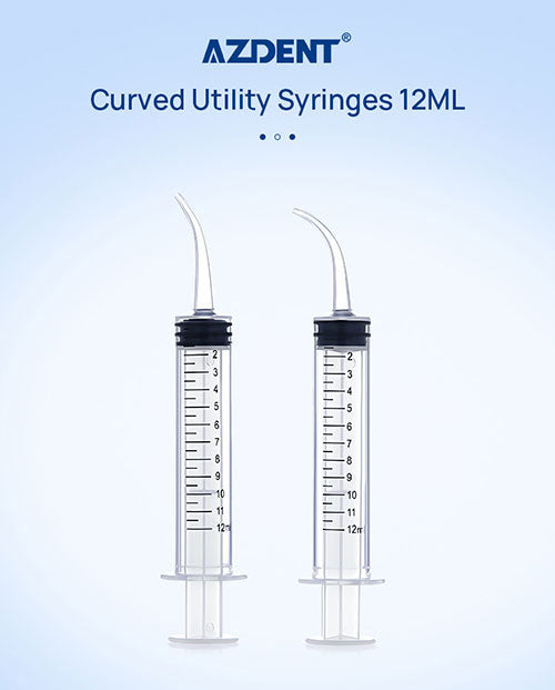 Dental Irrigation Utility Syringes with Curved Tip and Measurement 12cc 2 Diameters 50pcs/Box - azdentall.com