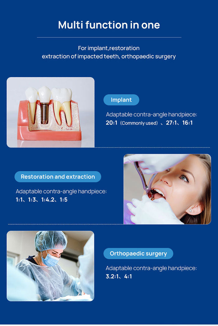 AZDENT Dental Implant Motor Surgical Brushless Color Touch Screen And 45 Degree 1:4.2 Increasing Fiber Optic Handpiece External Water-azdentall.com