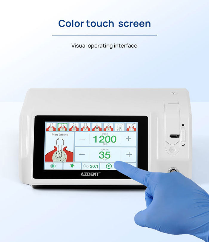 AZDENT Dental Implant Motor Surgical Brushless Color Touch Screen With 20:1 Fiber Optic Contra Angle 80Ncm Auto-Calibration Function