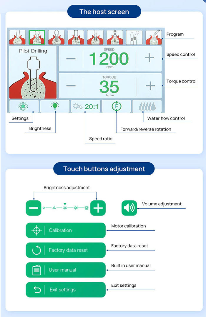 AZDENT Dental Implant Motor Surgical Brushless Color Touch Screen With 20:1 Fiber Optic Contra Angle 80Ncm Auto-Calibration Function