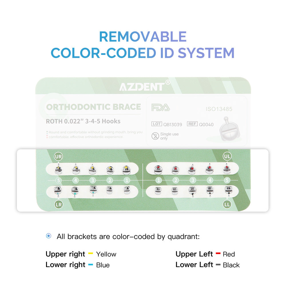 AZDENT Dental Orthodontic Q-type Metal Brackets Roth/MBT .022 Hooks On 345 20pcs/Pack - azdentall.com