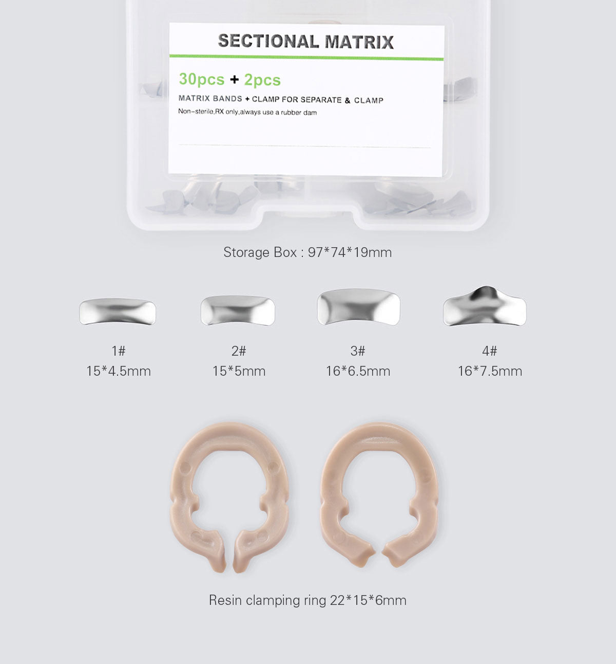 Dental Sectional Contoured Metal Matrices Matrix Refill F1 30pcs Bands And 2 Rings