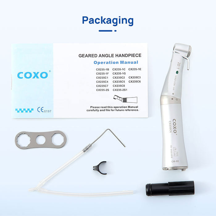 COXO Dental Low Speed Handpiece 20:1 Contra Angle Inner & External Channel For Implant With Fiber Optic CX235C6-22 - azdentall.com