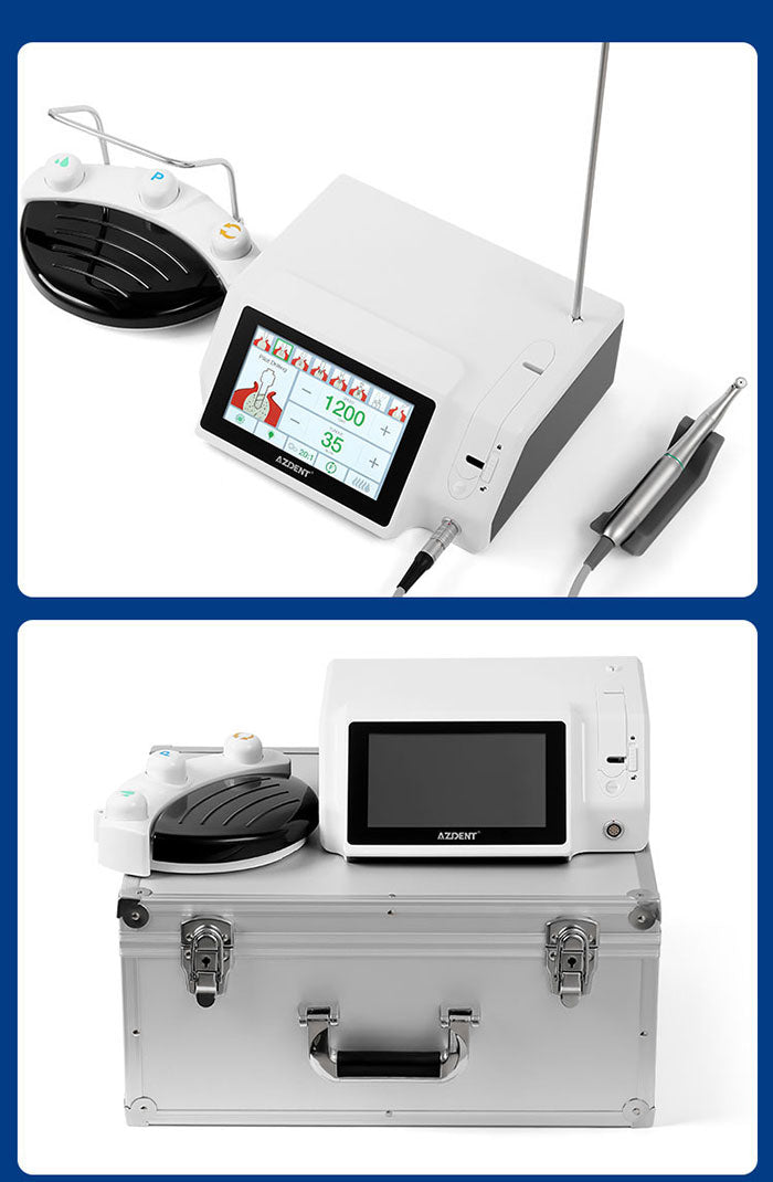 AZDENT Dental Implant Motor Surgical Brushless Color Touch Screen And 45 Degree 1:4.2 Increasing Fiber Optic Handpiece External Water-azdentall.com