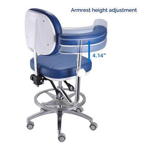 Dental Assistant & Doctor Stool Dual Use Rolling Hydraulic Adjustable Height Backrest 360° Rotating Boom Arm and Armrest - azdentall.com