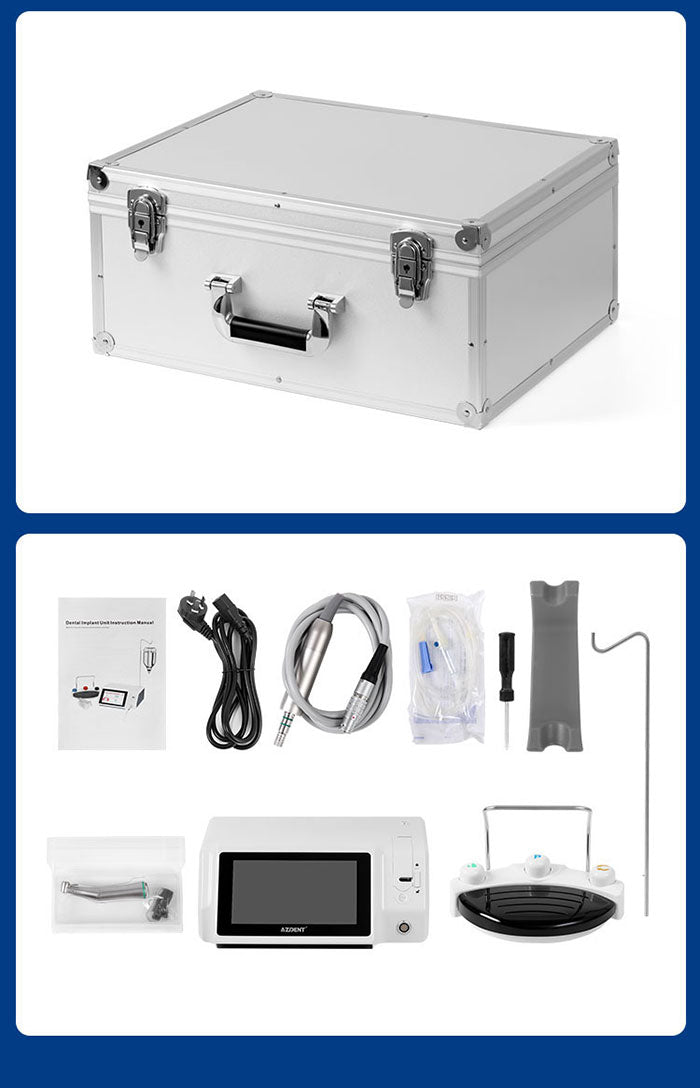 AZDENT Dental Implant Motor Surgical Brushless Color Touch Screen And 45 Degree 1:4.2 Increasing Fiber Optic Handpiece External Water-azdentall.com