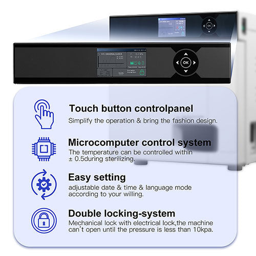 Dental Autoclave Steam Sterilizer Table Top LCD Built-in Printer Class B Dry Function 22L - azdentall.com