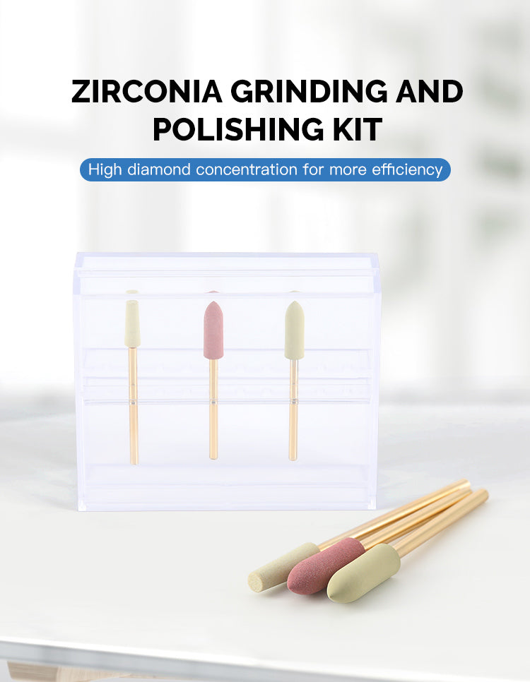 Dental Zirconia Grinding and Polishing Kit Ceramic/ Rubber Diamond Polishers HP 2.35mm 3pcs/Box - azdentall.com