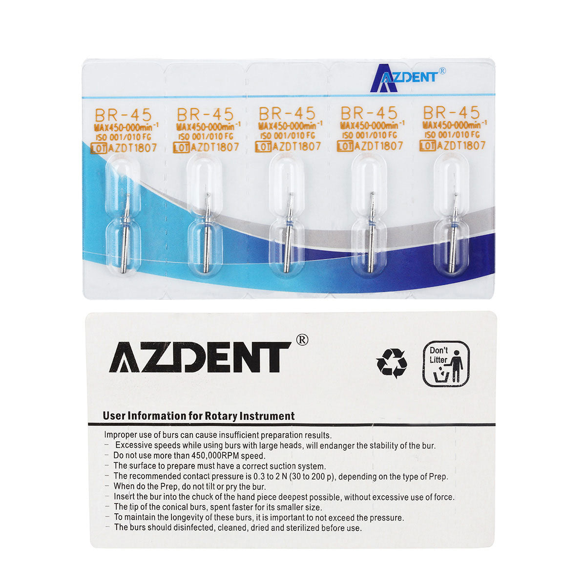 AZDENT Diamond Bur TR Series Full Size Round End Cone 5pcs/Pack