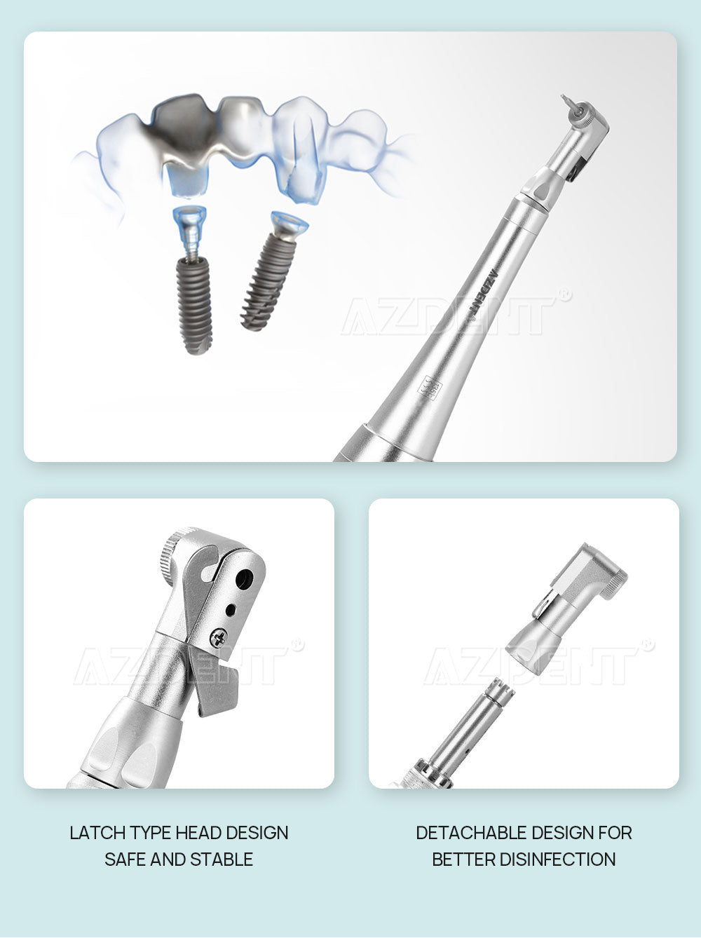 AZDENT Dental Universal Implant Torque Wrench Handpiece 2 Heads & 12 Drivers Kit - azdentall.com