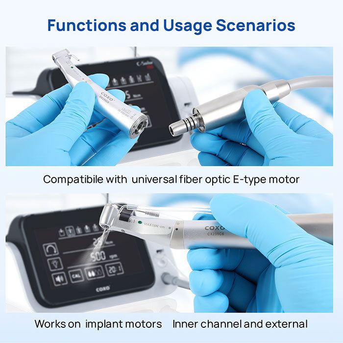 COXO Dental Low Speed Handpiece 20:1 Contra Angle Inner & External Channel For Implant With Fiber Optic CX235C6-22 - azdentall.com