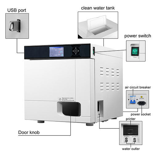 Dental Autoclave Steam Sterilizer Table Top LCD Built-in Printer Class B Dry Function 22L - azdentall.com