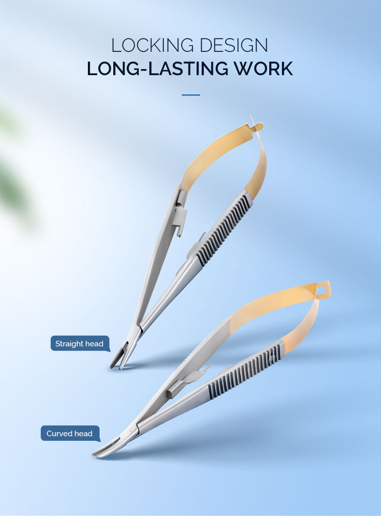 Dental Forceps Needle Holders Tweezer with Lock Straight/Curved Head 14cm/16cm - azdentall.com