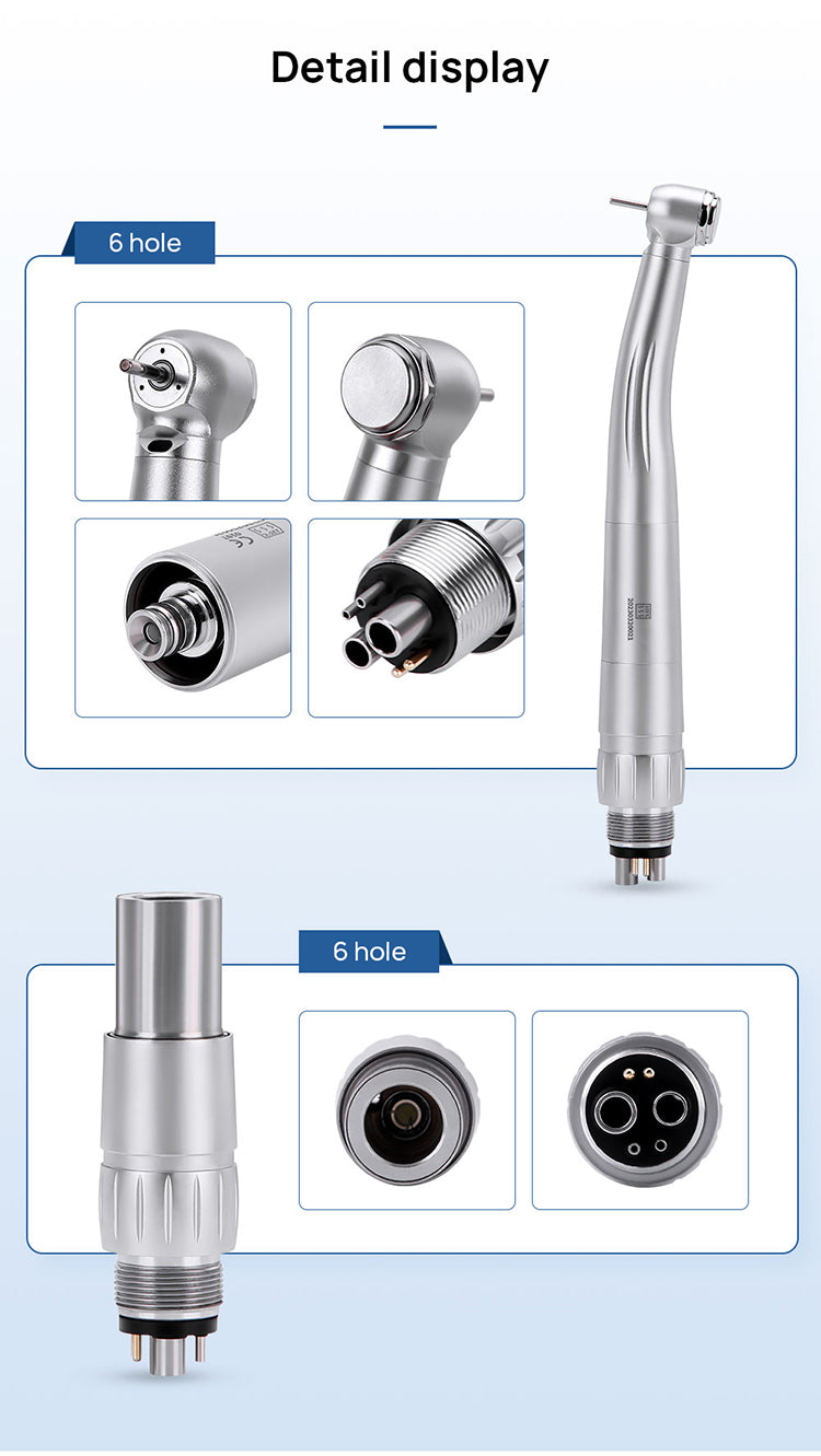 Dental LED Fiber Optic High Speed Handpiece Standard Head Push Button Three Water Spray or 6 Holes Quick Coupler