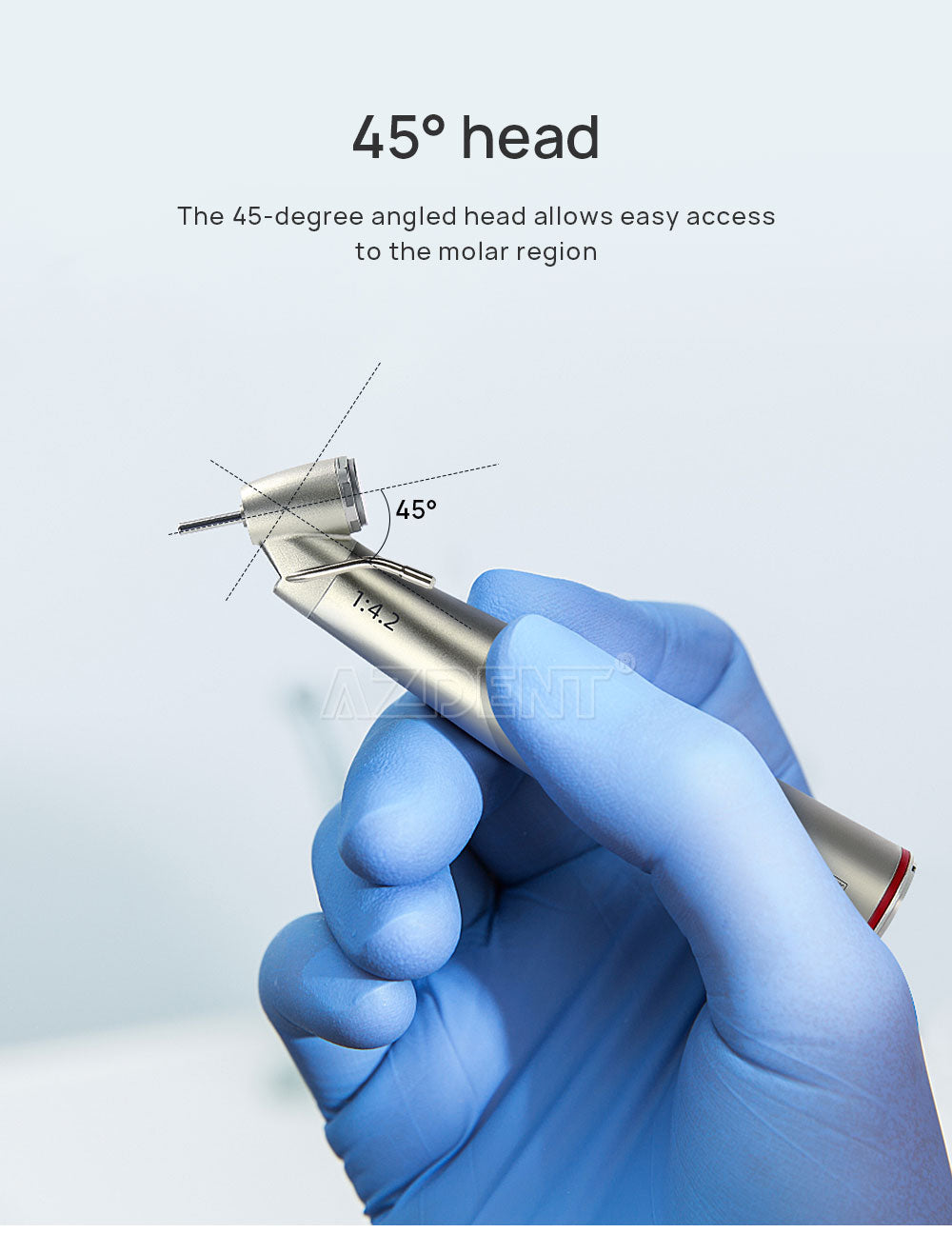 AZDENT 45 Degree Electric Contra Angle 1:4.2 Increasing Fiber Optic Handpiece External Water