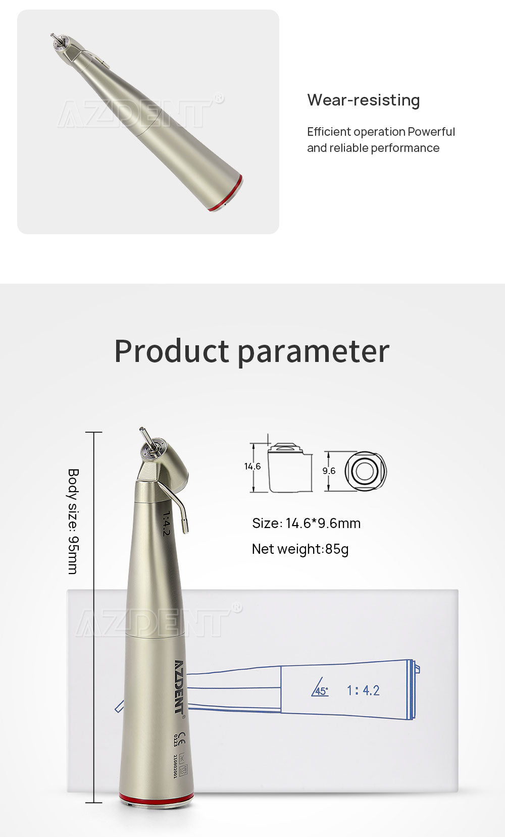 AZDENT 45 Degree Electric Contra Angle 1:4.2 Increasing Fiber Optic Handpiece External Water