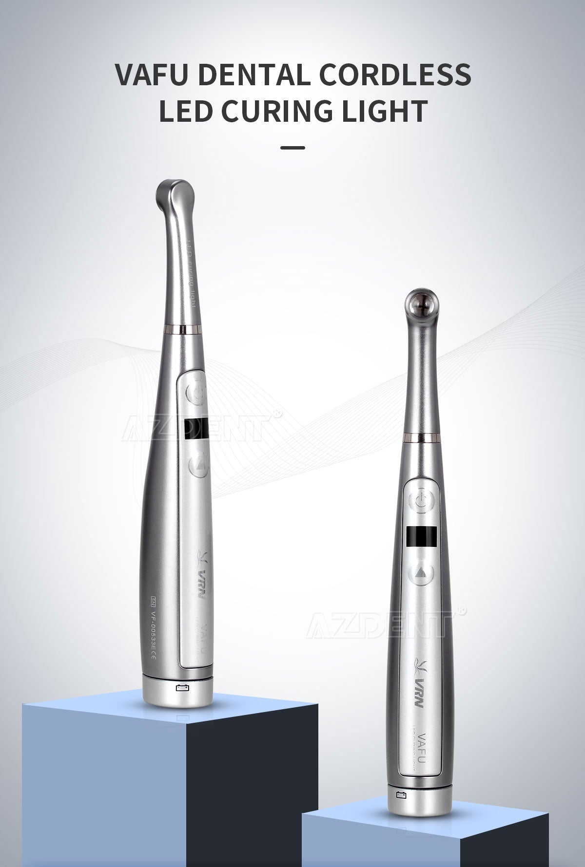 Dental Curing Light LED Cordless OLED Screen 1 Second DeepCure Wide Specturm Metal Body With Caries Detector Light Meter 3200mW/Cm²-azdentall.com