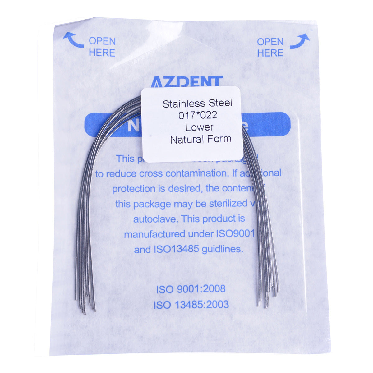 AZDENT Dental Orthodontic Archwire Stainless Steel Natural Rectangular  0.017 x 0.022 Lower 10pcs/Pack-azdentall.com